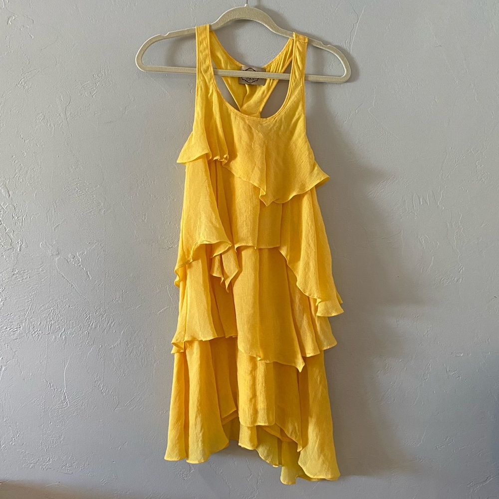 Yellow Ruffle Tier Mini Dress